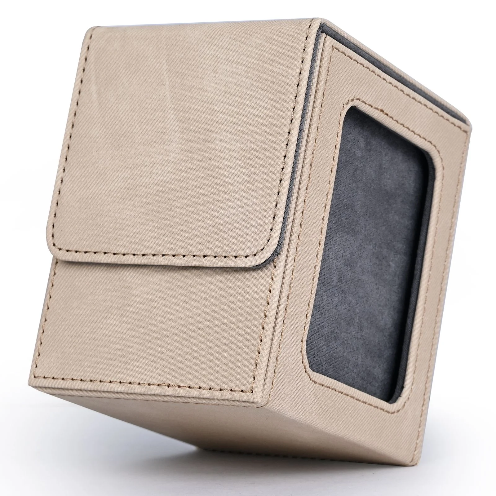 Card Deck Box with Display Window, Trading Card Storage Case, Holds 120+ Single Sleeved Cards, PU Leather Denim Card Box for TCG
