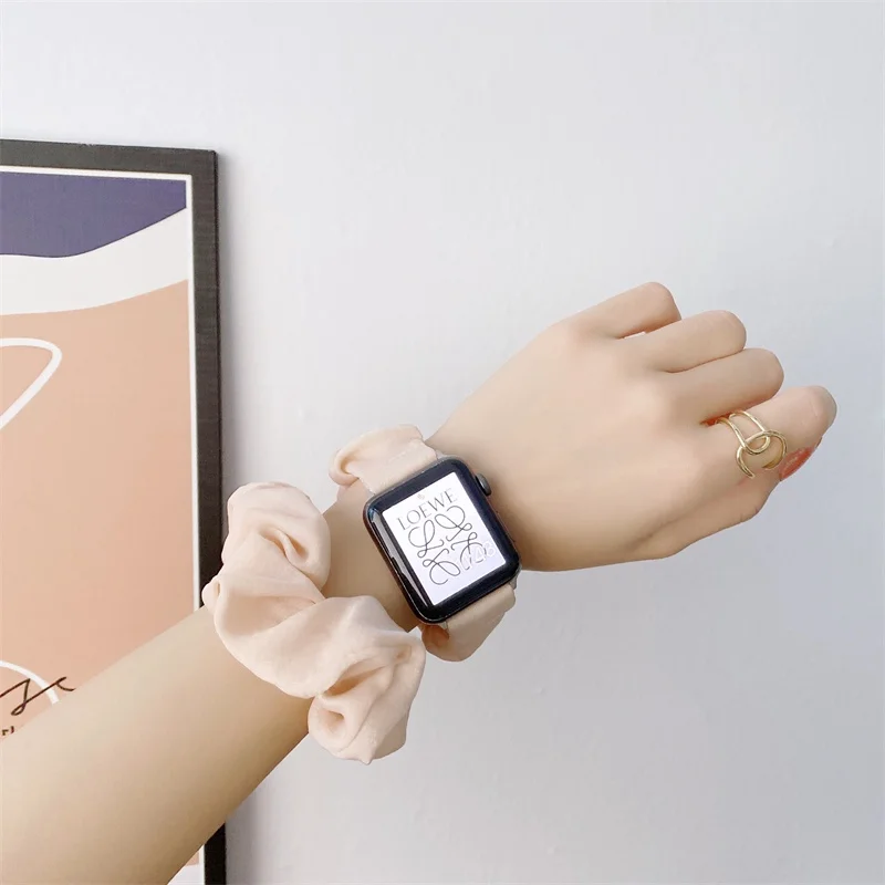 Girls' Hair Ring Solid Color Glossy Fabric Watch Strap for Apple Watch  Daily Life Women Watchband One size band