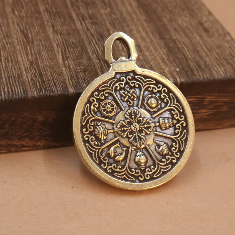 1Pc Brass Jiugong Bagua Distressed Color Men's and Women's Necklaces Auspicious Lucky Zodiac Year