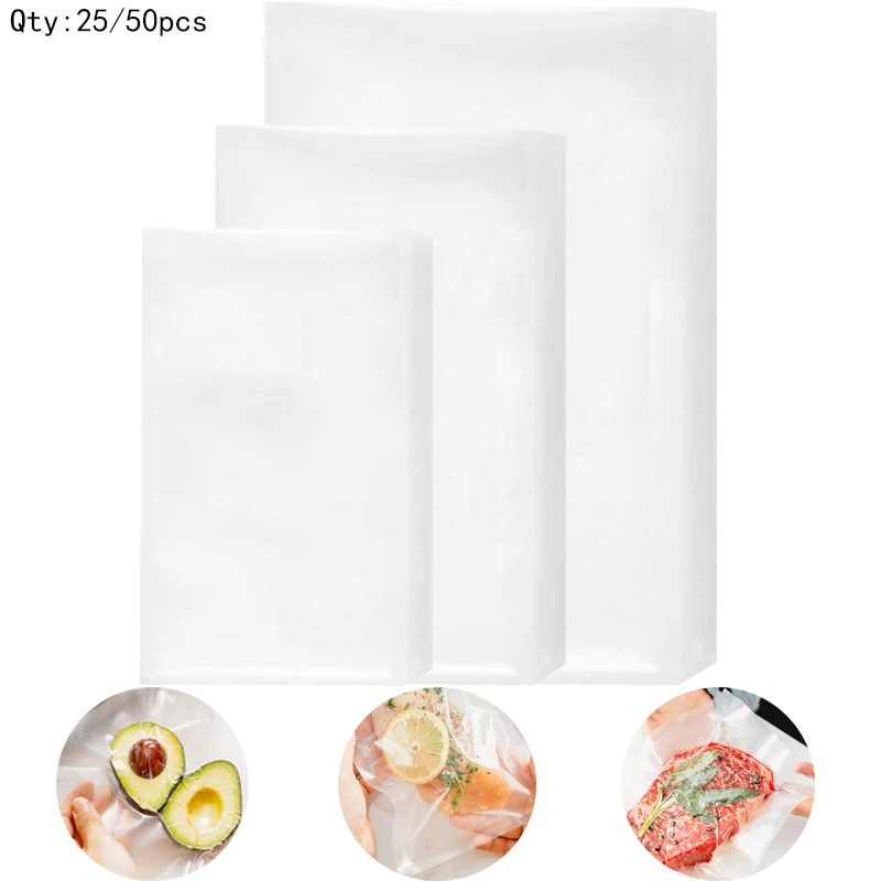 25/50pcs Kitchen Food Vacuum Sealer Bag Sous Vide Food Saver Storage Vacuum Packaging Bags Kitchen Accessories BPA-Free