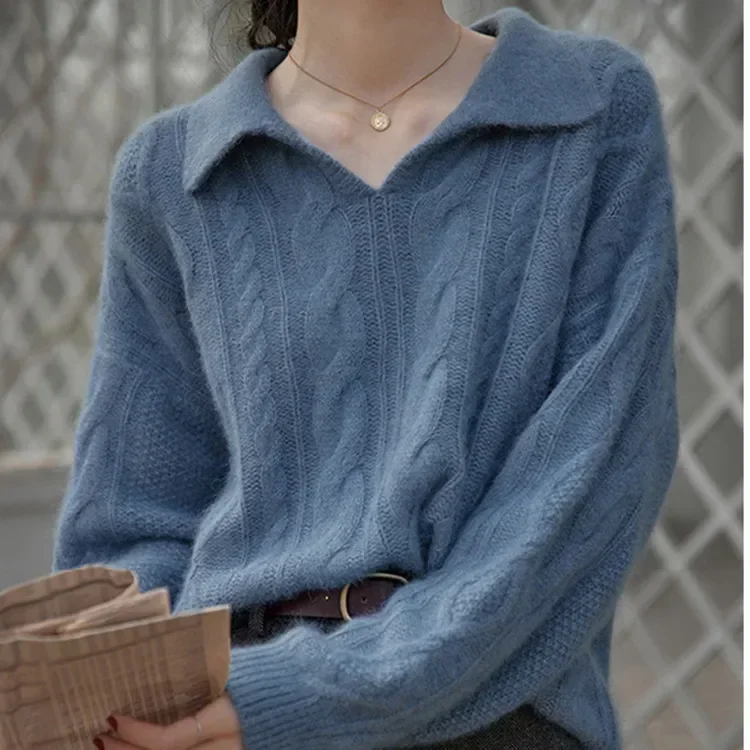 

Women Polo Neck Sweaters Full Sleeve Tops Jumpers Thick Kintted Casual Twist Sweaters Knit Pullovers Autumn Winter Work Elegant