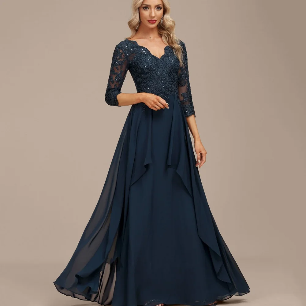 

Formal Customized Mother of Dresses Elegant A Line Bride Party Dress Lace Floor Length Occasion Gown robes invitée mariage