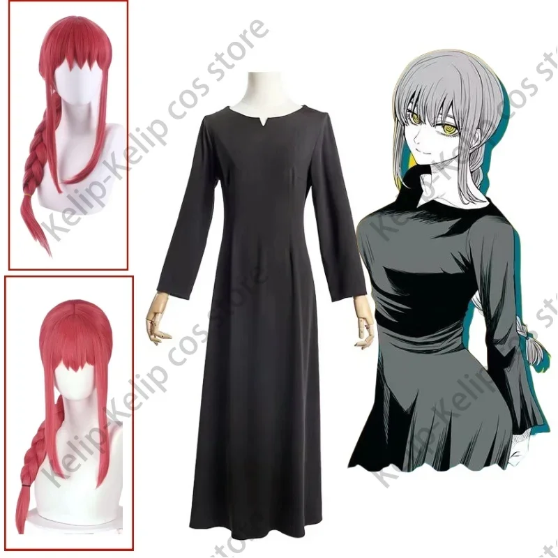 Anime Kettensäge Mann Makima Cosplay Kostüm Perücke täglich schwarz Langarm Kleid erwachsene Frau sexy Karneval Halloween Party Anzug