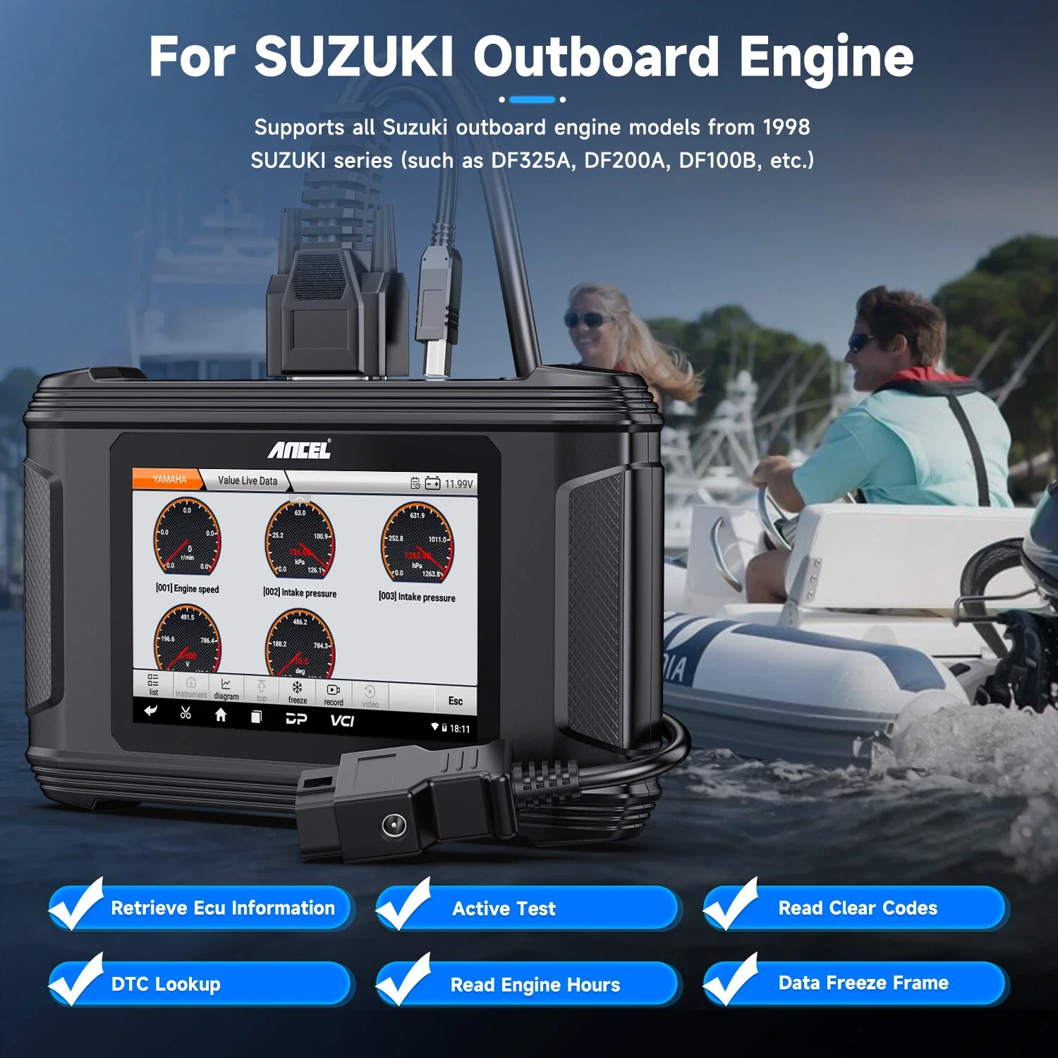 For SUZUKI Marine Outboard OBD Scan Tool Active Tests Dealer-Level Reset ANCEL MR500 All system Marine Diagnostic Tool