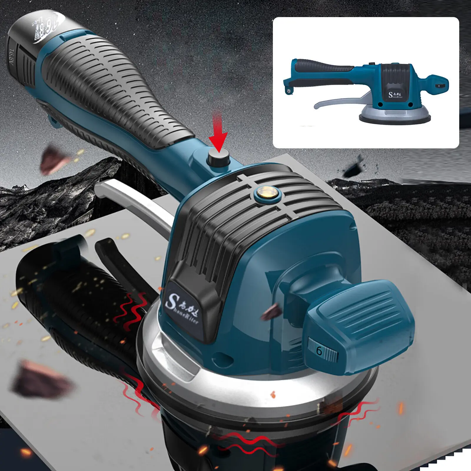 Tragbarer Fliesenrüttler, Fliesenmaschine, Fliesenhammer, 100 kg, Handfliesenrüttler mit 2 Akkus und Ladegeräten, 12000 U/min, 110 V–240 V