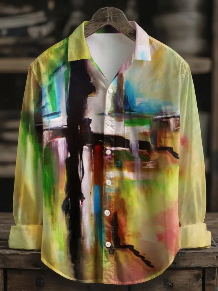 

Men's Vintage Cross Abstract Art Casual Faith Long Sleeve Shirt Holiday Lapel Collar Buttons Commuting Tops Office Male Clothing