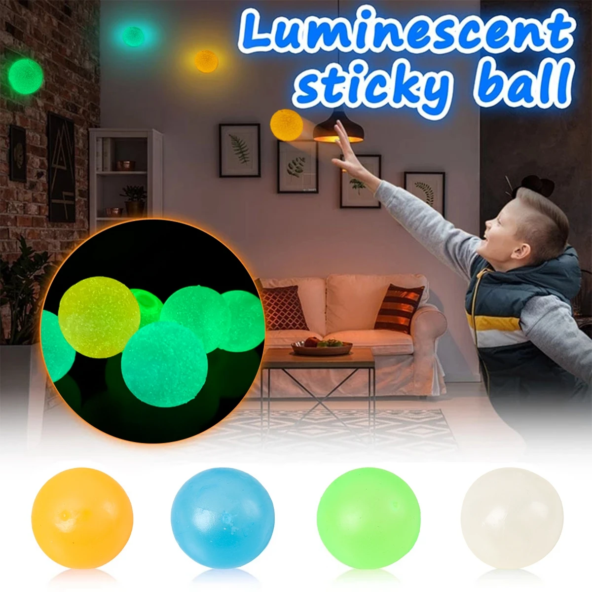 Luminous Balls High Bounce Glowing Stress Ball Sticky Wall Home Party Decoration Kids Gift Anxiety Toy Glow in the Dark