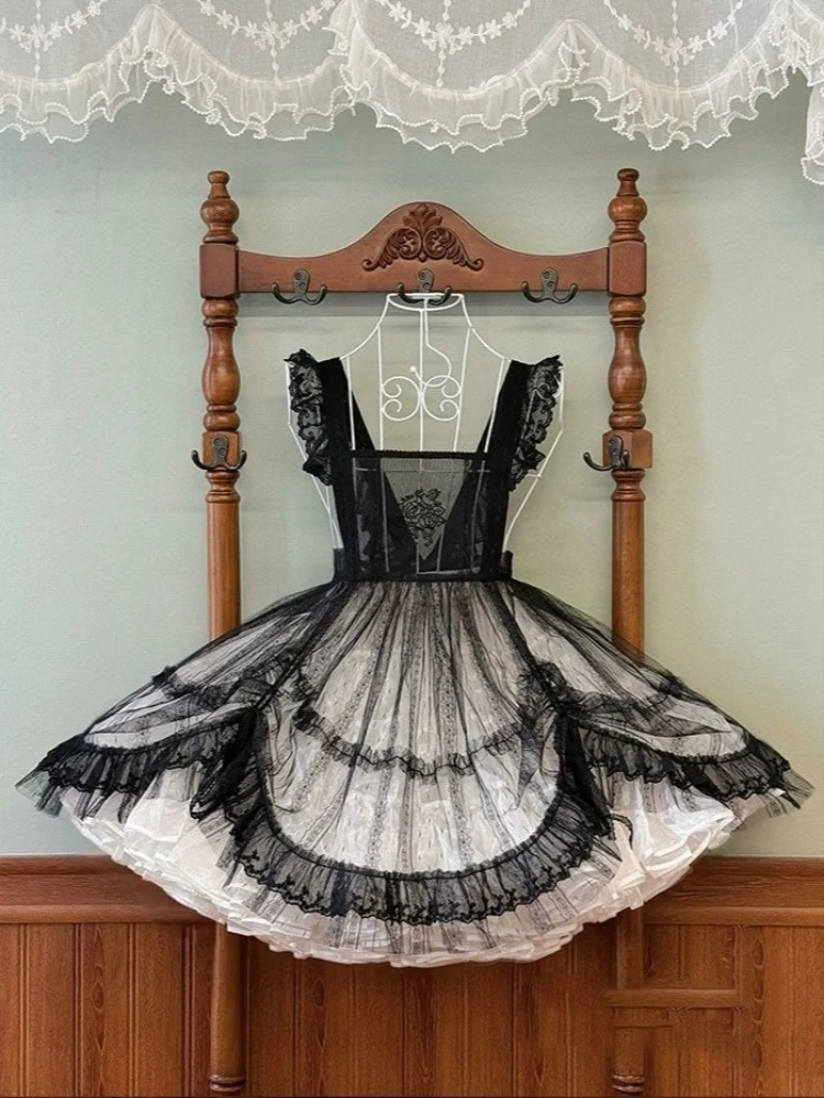 Lace Embroidery Flower Slip Dress Women Irregular Drawstring Y2k Aesthetic Sweet Dresses Lolita Kawaii Girl See Throug Vestidos