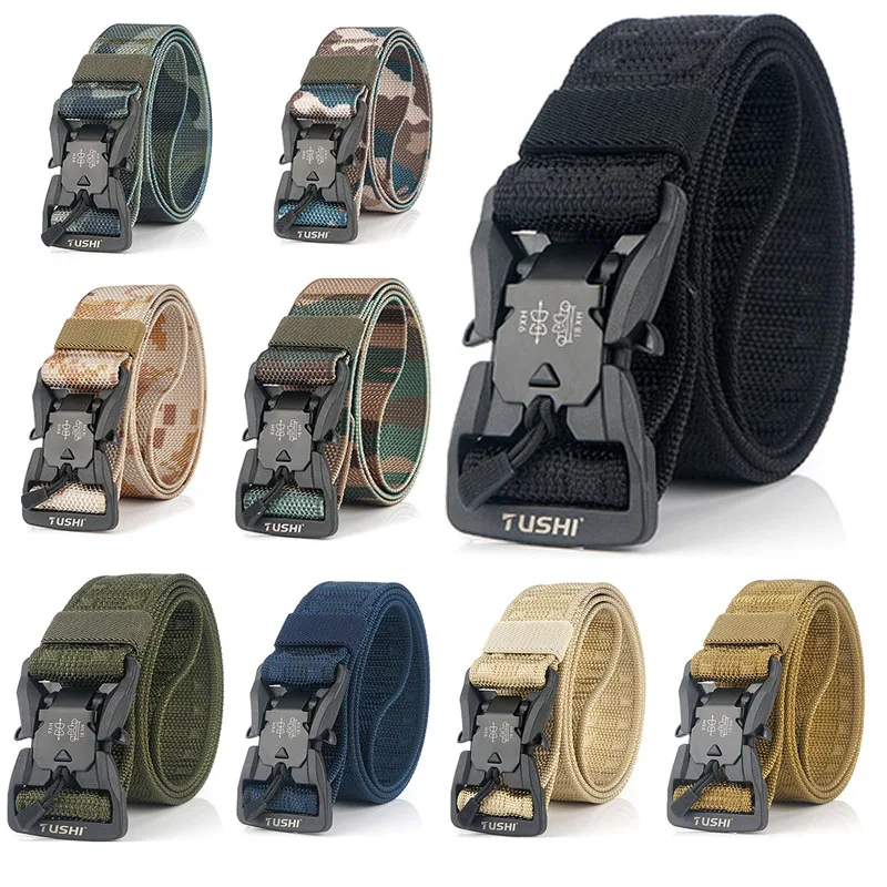 Mens Belts Tactical Quick Release Belt Fashion Nylon Elastic Belt Outdoor Hunting Hiking Tools