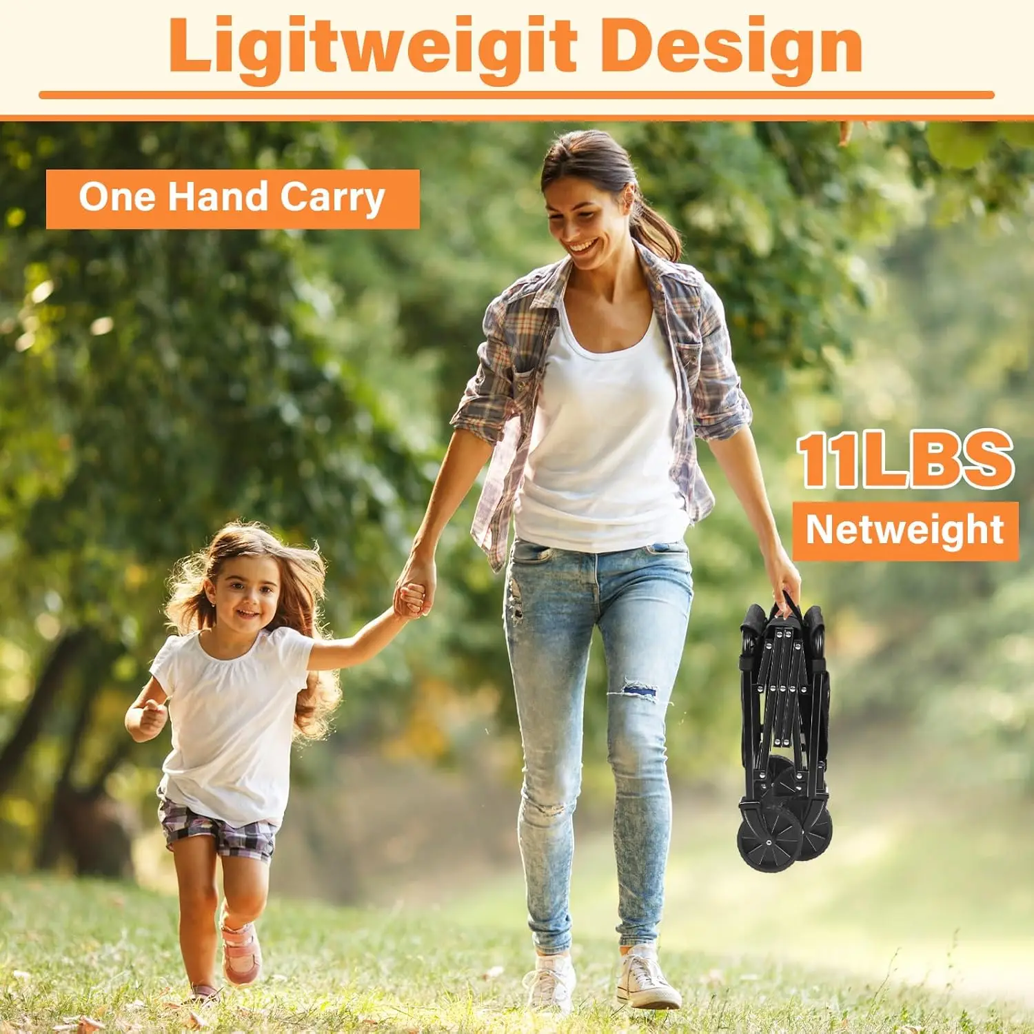 Opvouwbare wagenwagen met wielen, capaciteit van 360 lbs, lichtgewicht voor kamperen, reizen, picknicken, winkelen, sportopslag