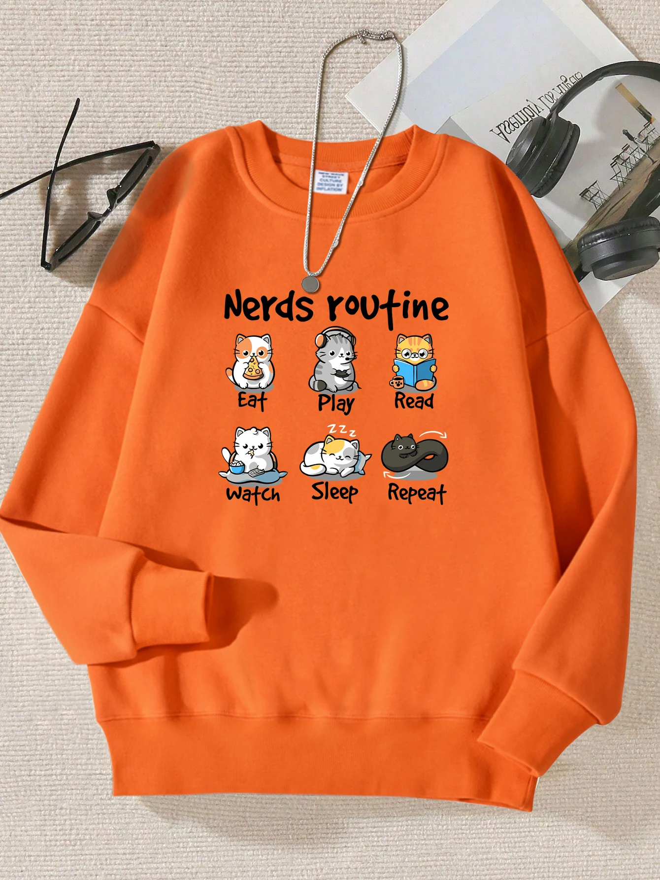 

Nerds Youfine Happy Cats Pattern Women Sweatshirt Creative Pocket Streetwear Casual Multicolor Clothes Autumn Hip Hop Tops