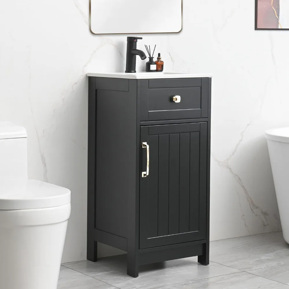 

Modern Bathroom Vanity with Sink, Small Bathroom Vanity Set with Storage, Freestanding Compact Space Bathroom Cabinet