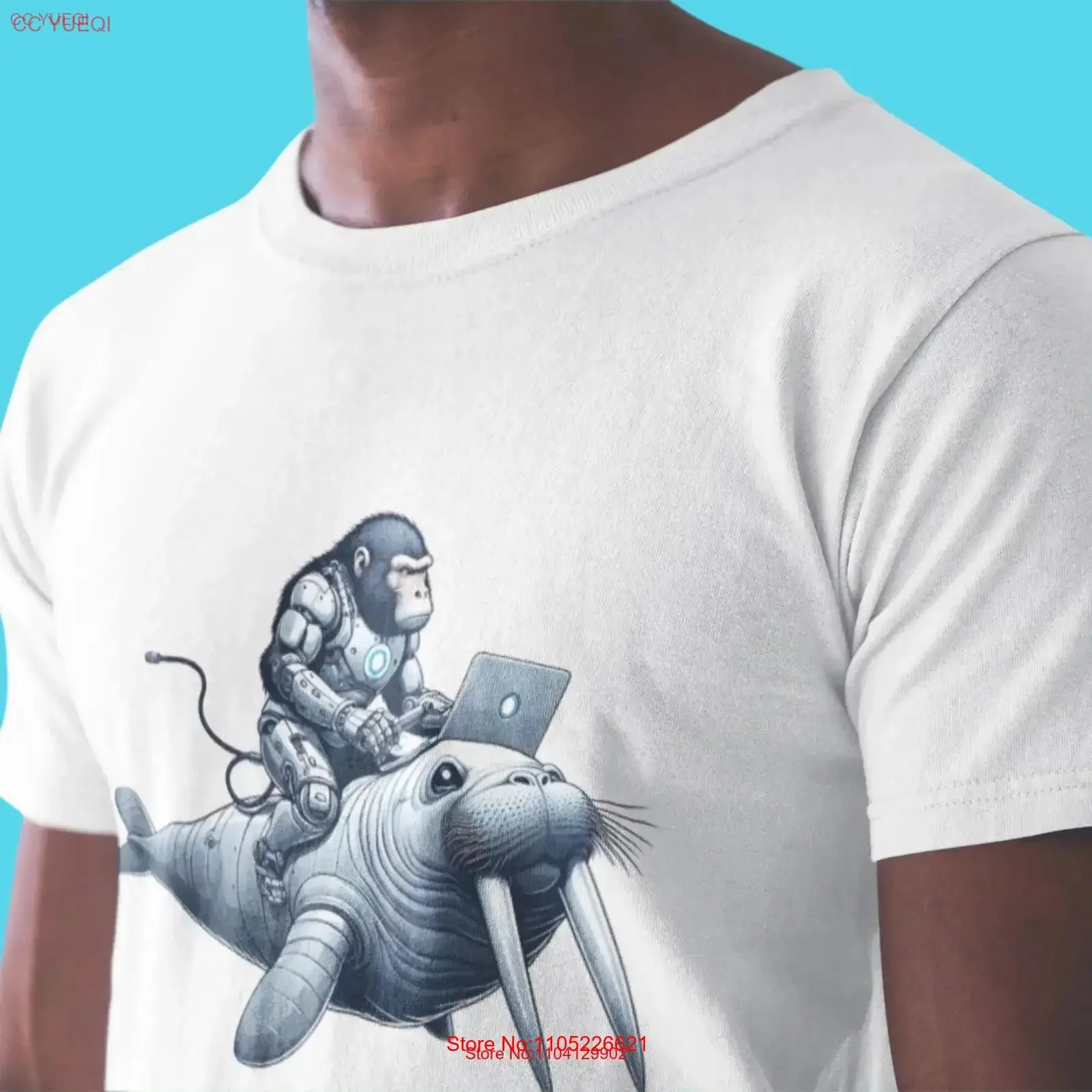Robot Monkey T Shirt Walrus Dystopian Futuristic Science Fiction Sci Fi vintage Washed fashion Comfortable Stylish Casual