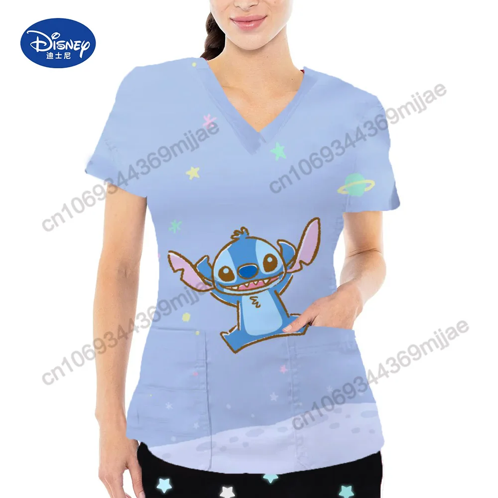 Uniforme de enfermeira Disney feminino, camiseta gráfica feminina, tops de bolso, roupas de verão, Y2K, Kpop, Yk2, 2023