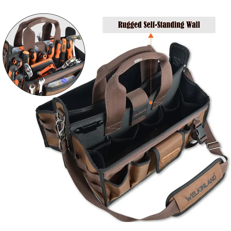 20Pockets Tool Tote Bag, 16 Electrician Tool Bag, OpenTop Tool Bag, StayUp HVAC Tools Bag, Brown Tech Tools Bags, HVAC Bag, Tool