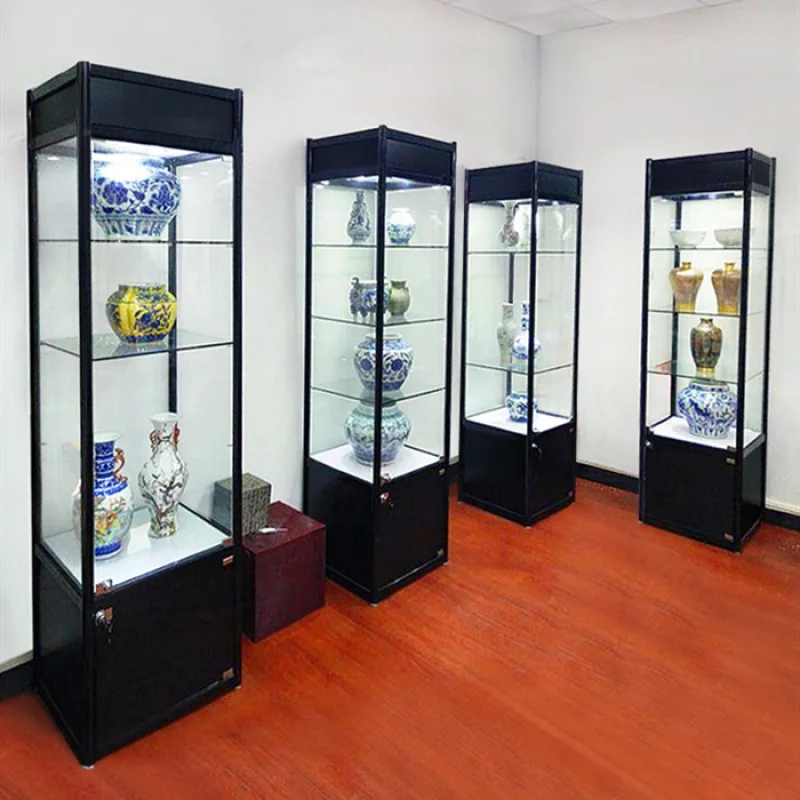 Floor Standing Display Cabinet, Torre De Vidro, Moldura De Alumínio, Fábrica Personalizado, Design Moderno