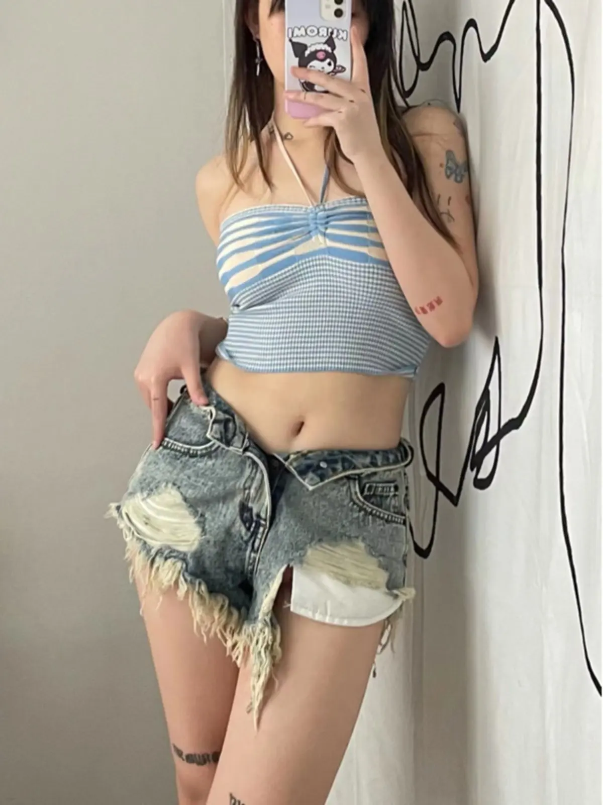 Shorts jeans rasgados azuis femininos, cintura baixa, praia, boate, pole dance, 2000s, y2k gyaru, calças quentes, verão