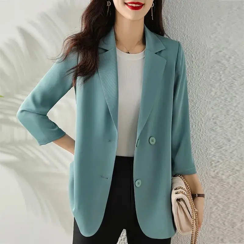 

Blazer Oversize Women Women'S Summer Suit Yellow Cotton Fabric Ol Pink Sense Workplace Flip Sun Protection Size Thin Plus Side