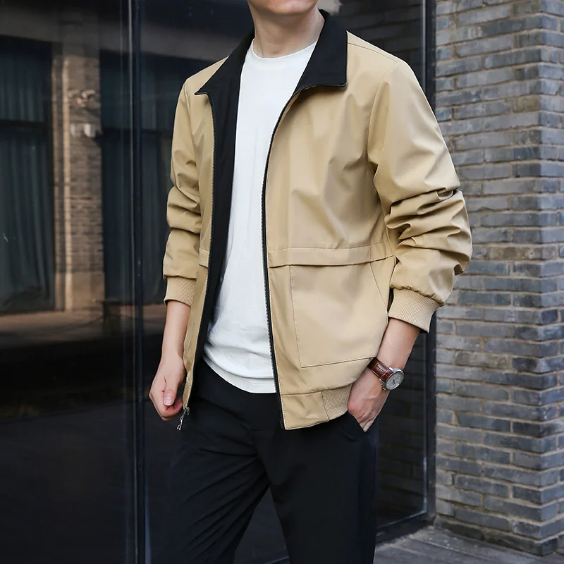 

Брендовые модные мужские повседневные куртки 2025 года, весенне-осенняя мужская куртка с воротником-стойкой, деловая повседневная однотонная куртка для мужчин, пальто