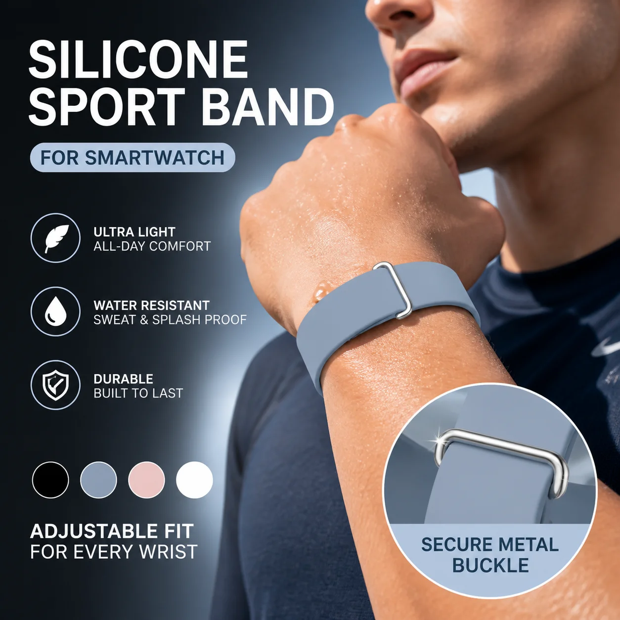 For Fitbit Air Smart Band Silicone Sport Strap Metal Buckle Waterproof Sweatproof Replacement Wristband Fitness Band