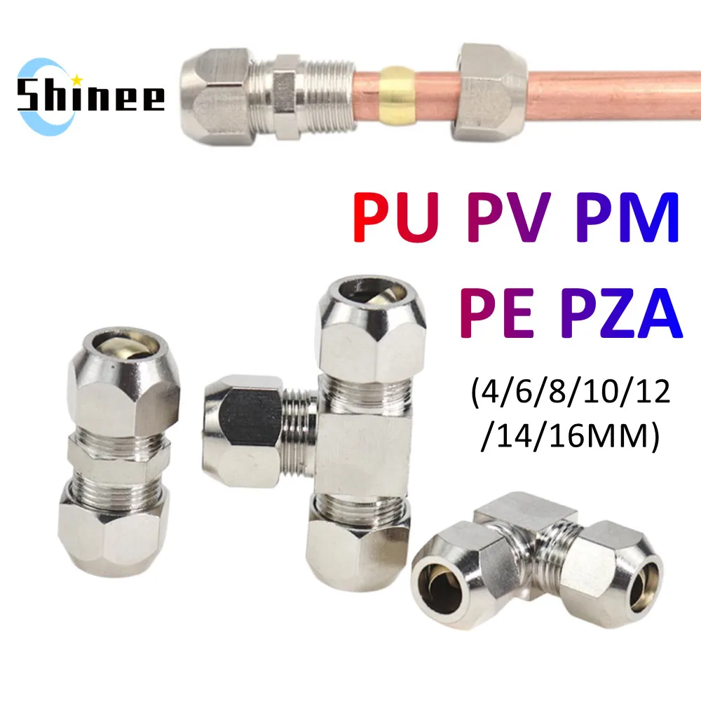 Złączki pneumatyczne Mosiądz 4 6 8 10 12 14 16mm OD Tube Compression Ferrule Tubing Compression Fitting Connector PU PV PE PZA PM