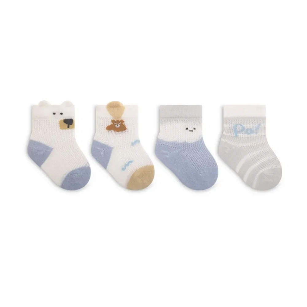 (4 Pairs)2024 Summer Newborn Baby Socks Thin Section Mesh Breathable Baby Socks Cartoon Loose Mouth Boneless Cotton Socks