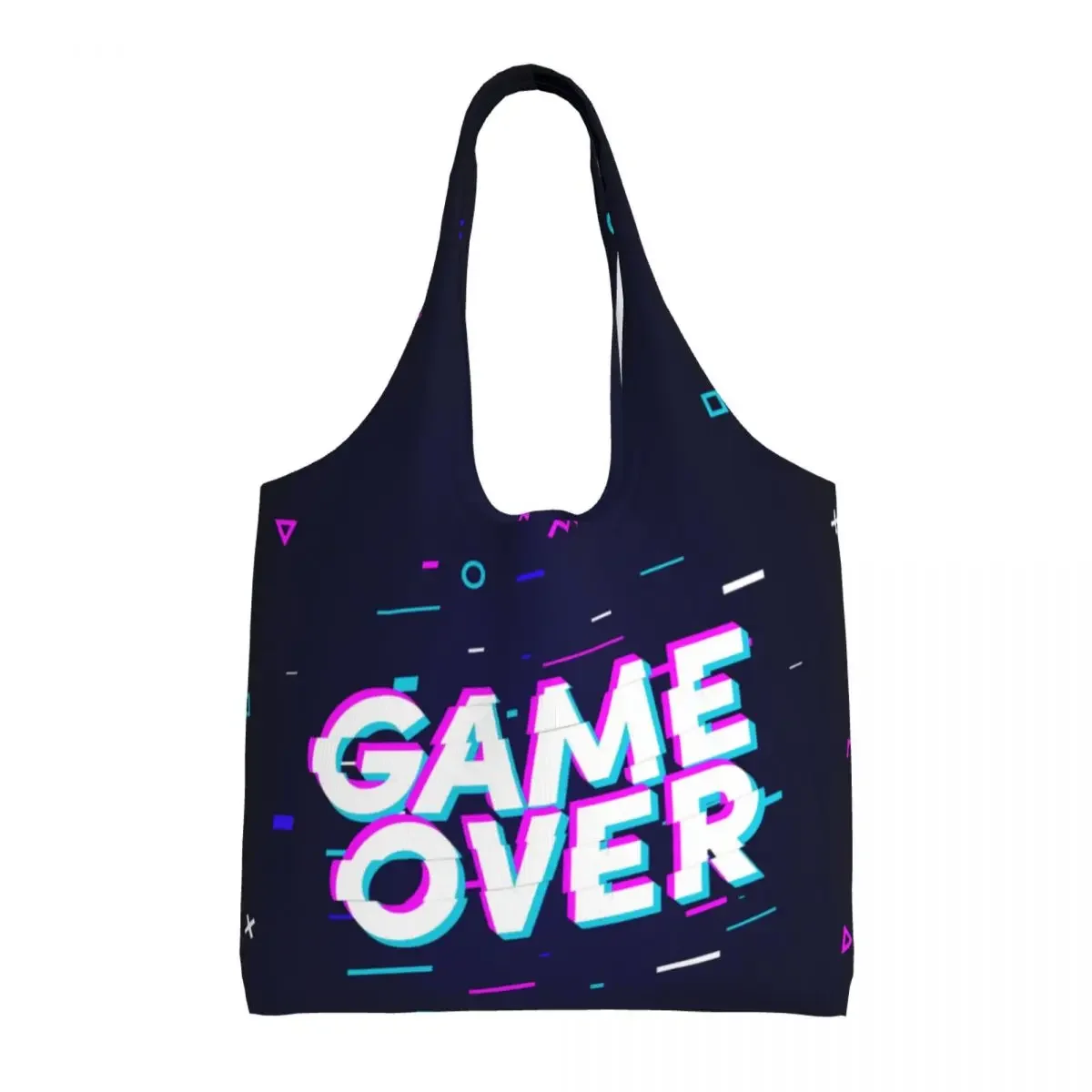 Sacolas De Compras Kawaii Personalizadas, Game Over, Jogos, Gamer, Controlador, Reciclagem, Presente De Jogo De Vídeo, Comprador De Mercearia De Lona, Bolsa De Ombro