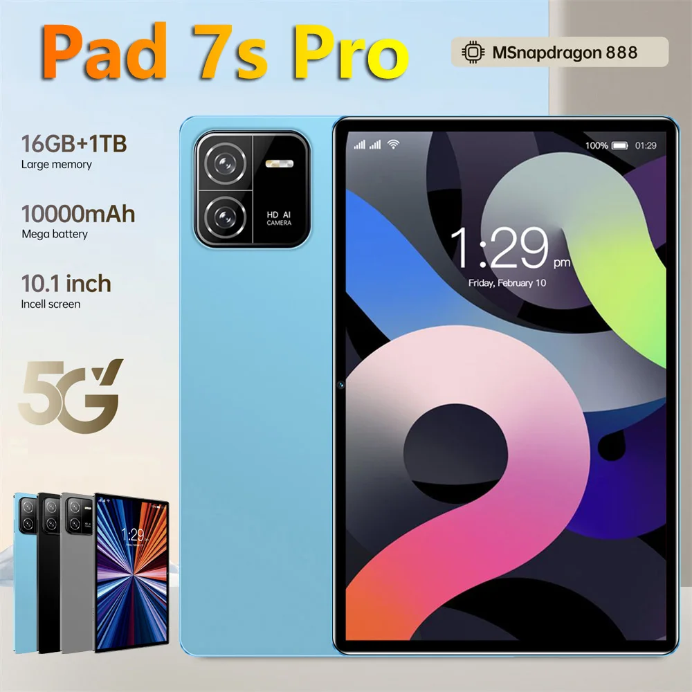 

ГОРЯЧИЙ НОВЫЙ планшетный коврик 7s Pro 10,1 дюйма, оригинальный 2025, дешевый планшет Android 13 5G с двумя картами, 10000 мАч, планшетный ПК для детей