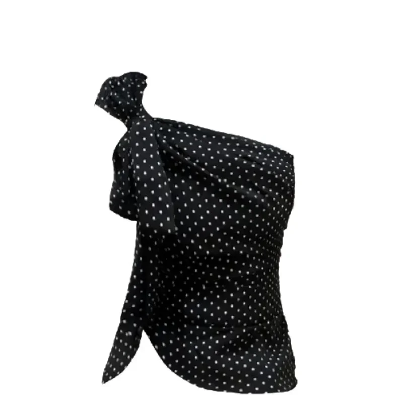 2025 roupas femininas túnica colete bolinhas sem mangas túnica camis bandagem arco fora do ombro colheita topos moda sexy verão tanques