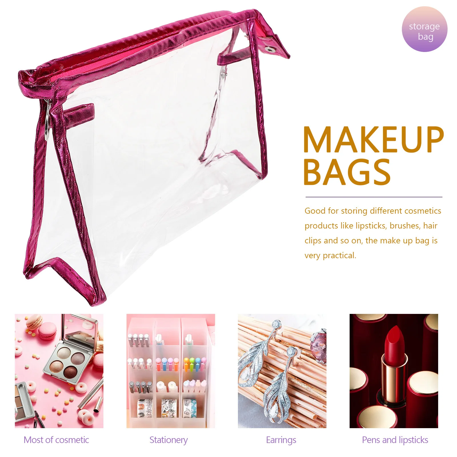 

4Pcs Transparent Waterproof Makeup Bag Portable Zipper Organizer Travel Toiletry Storage Pouch for Women