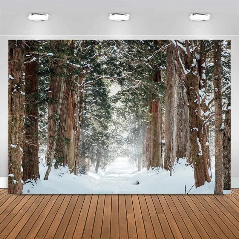 

Forest Christmas Backdrop Winter Theme Snow Nature Landscape Photography Background Snow Road Holiday Supplies Banner Decoration