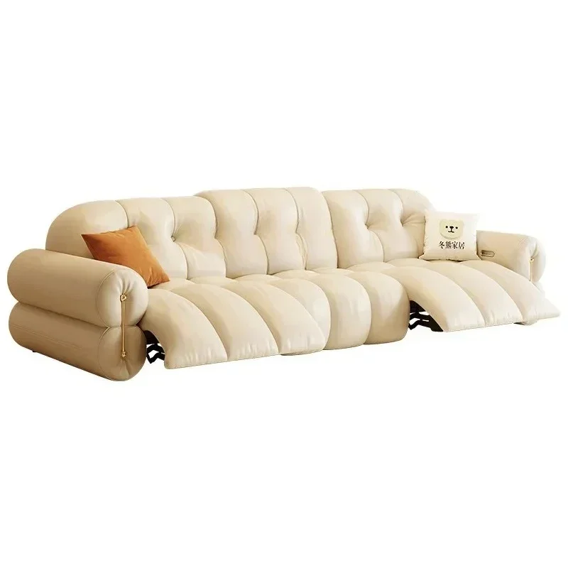 

Диван для домашнего кинотеатра A48 в французском кремовом стиле, кожаный диван с электроприводом и функцией нулевого зазора к стене.