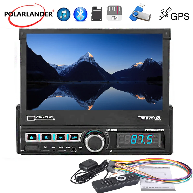 نظام ملاحة GPS للسيارة عالي الدقة 7110GM مقاس 7 بوصات مع شاشة كهربائية قابلة للسحب، وBluetooth بدون استخدام اليدين، ووصلة ربط متنقلة، ورؤية خلفية وUSB