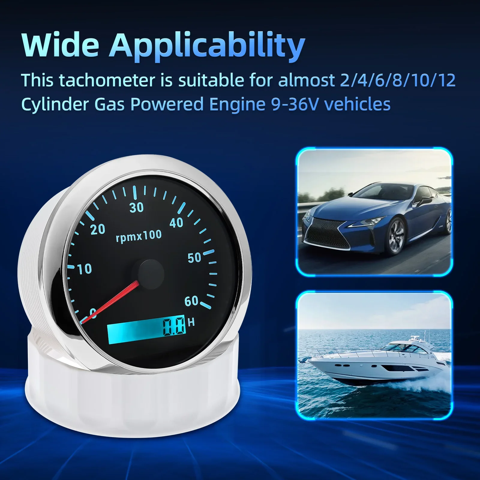85MM Tachometer 7Colors Backlight 3000RPM-8000RPM Car RPM Gauge Tachometer Sensor  with Digital Hourmeter 12V 24V