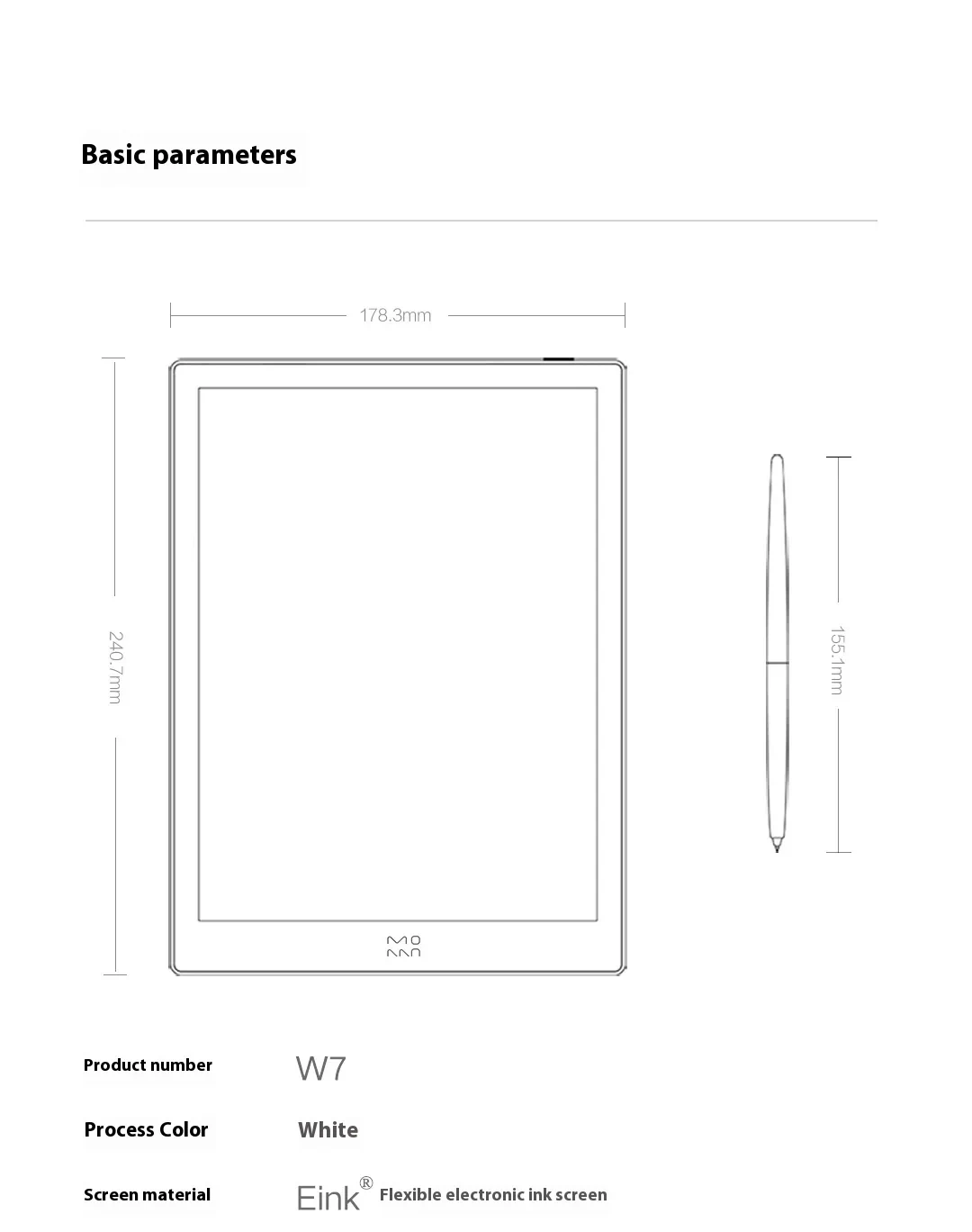 New product Moaan W7 e-book 10.3 Inch E-ink 300PPI screen tablet ebook ereader Android 8.1 e-lnk smartphone notepad Stylus