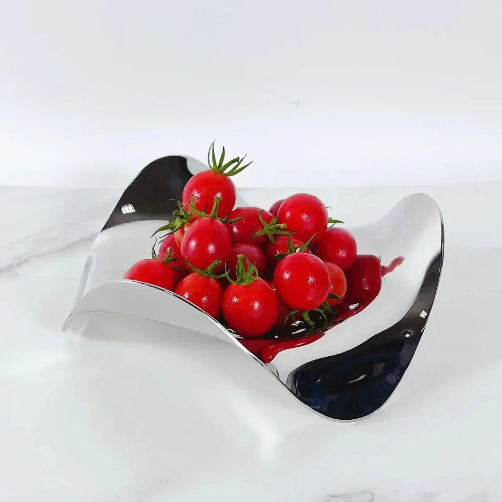 Luxury Mirror Stainless Steel Tray, Irregular Tableware Fruit Plate, Dining Table Decoration Ornaments, Kitchen Storage Box