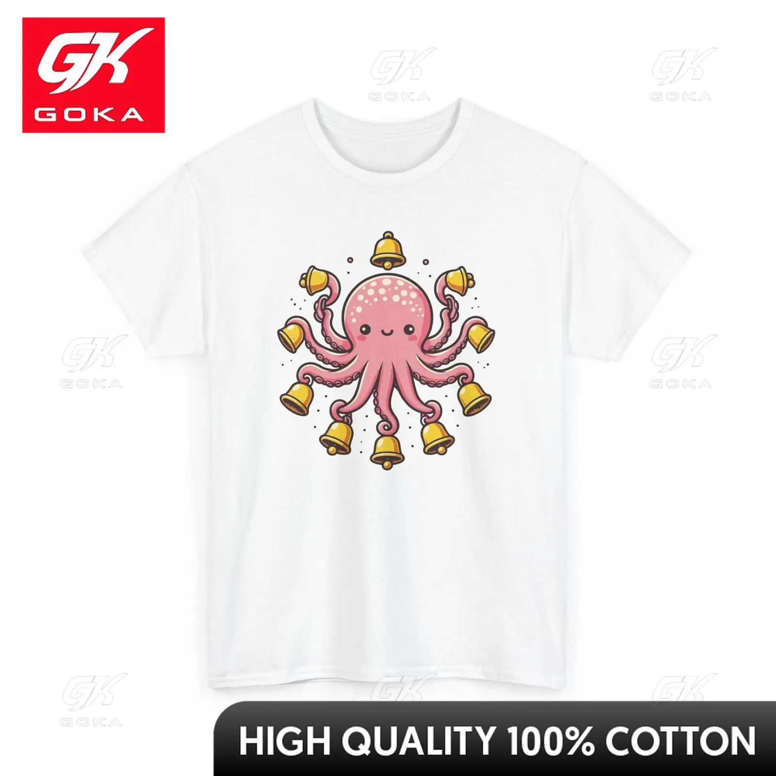 Octopus Ringing Handbells Graphic T Shirts Mens Clothing New Tees Cotton Women Printed T-shirt Y2K Clothes Cute Funny Tshirt