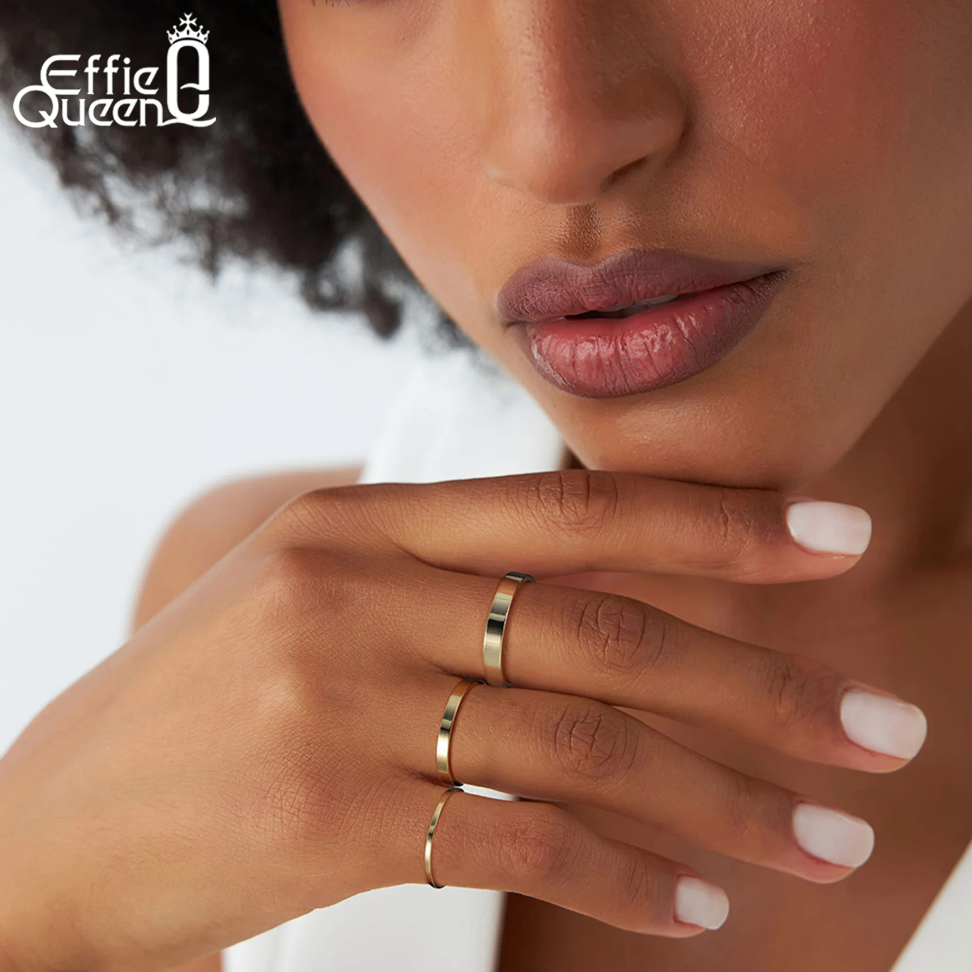

Effie Queen 925 Sterling Silver 14K Gold 1/2/3mm Stacking Flat Ring and Smooth Ring Wedding Band Finger Ornament Party Gift SR74