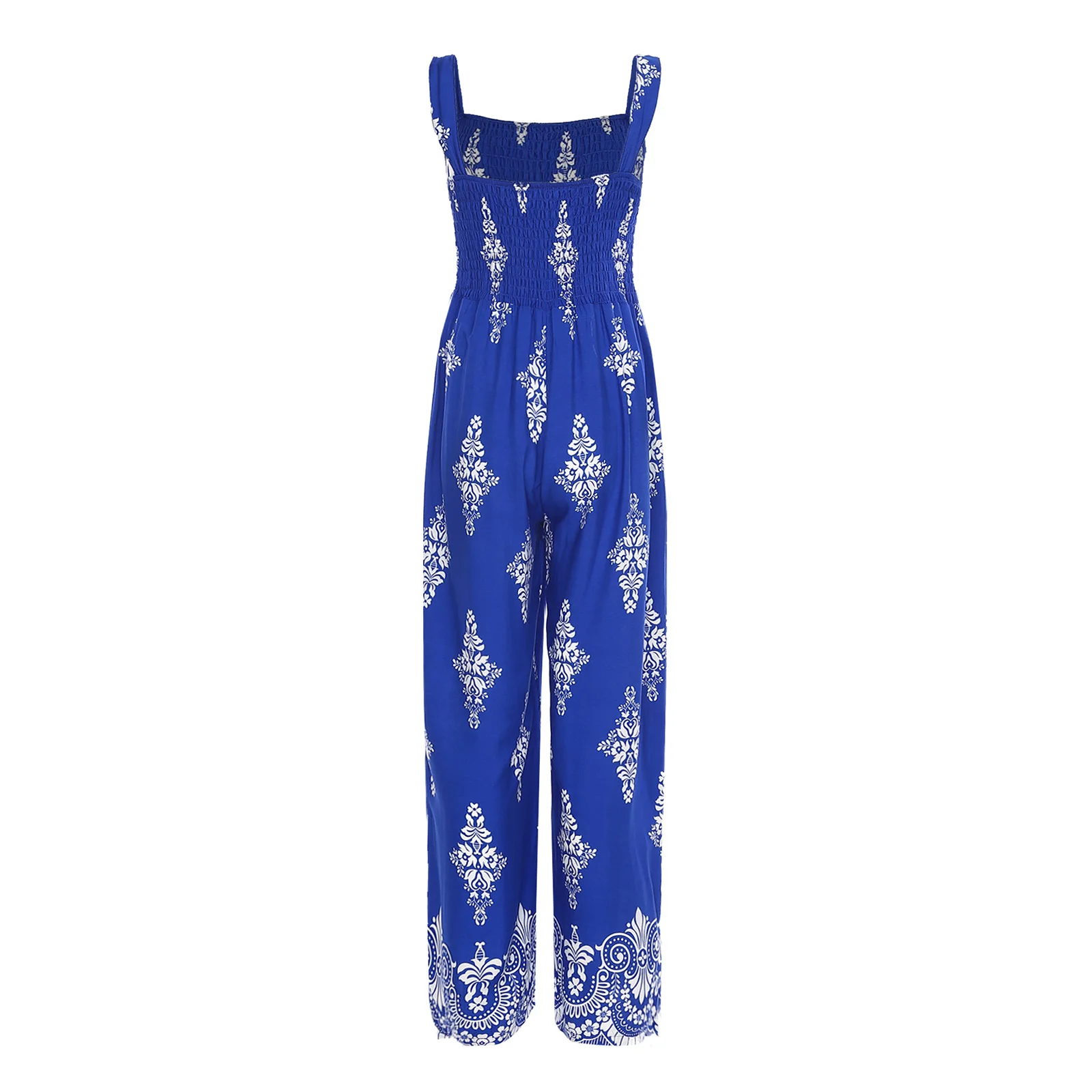 Womens Summer Nice Boho Style Print Sling Rompers Elastic Bodice Wide Leg Pants with Pockets High Waist Fashion Casual Jumpsuit