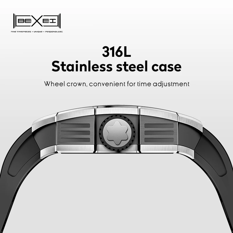 BEXEI New Men Automatic Mechanical Watches Diamond Bezel Men Watch Rubber Band Fashion Skeleton luminous Watches Sapphire Glass - Image 6
