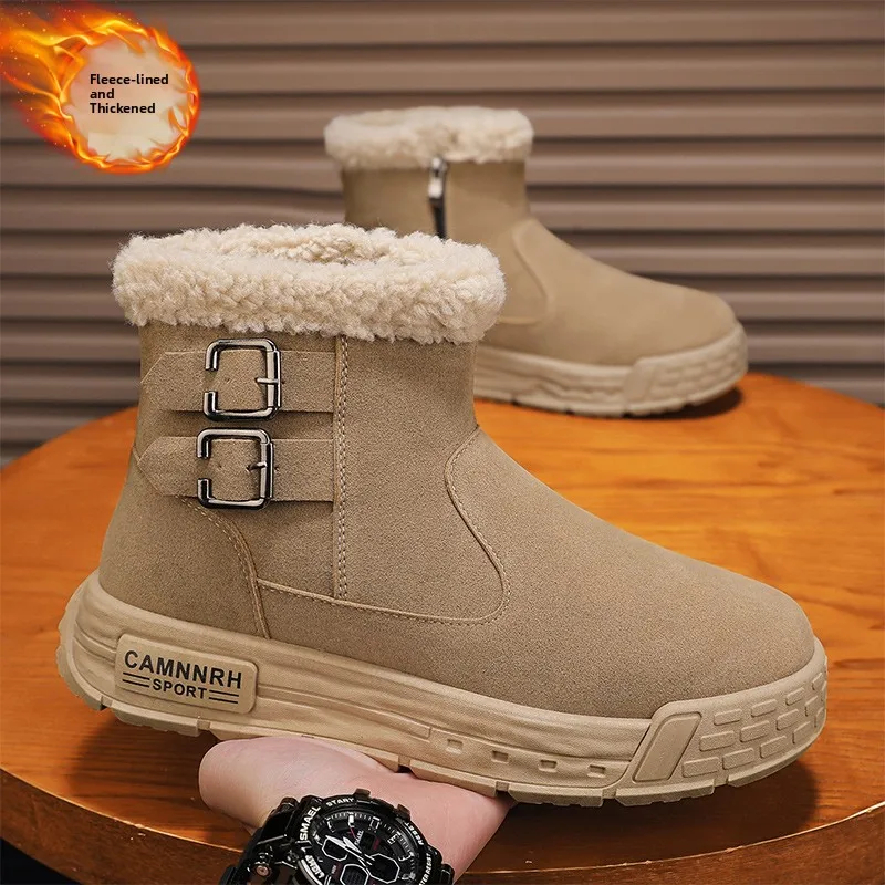 

Northeast Men's Winter Snow Boots Thickened Fleece High Top Cotton Shoes Thick Bottom Leather Fur Integrated Anti-Cold ...