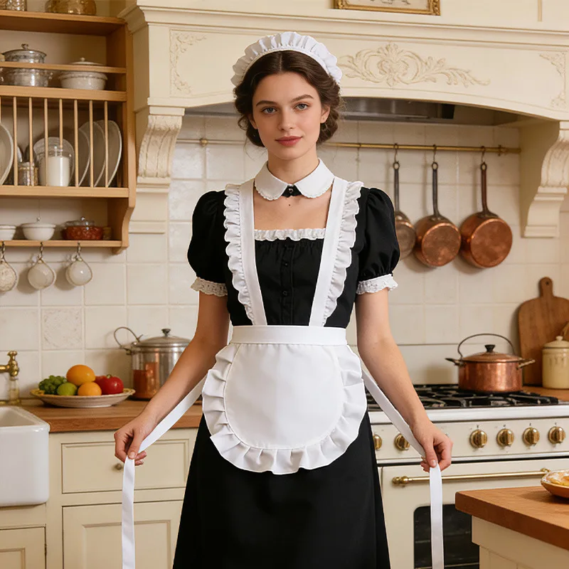 Maid Apron Cute Princess Style Soft Girl Daily Cooking Bib Lovely Kitchen Lady Handheld Cooking Dress