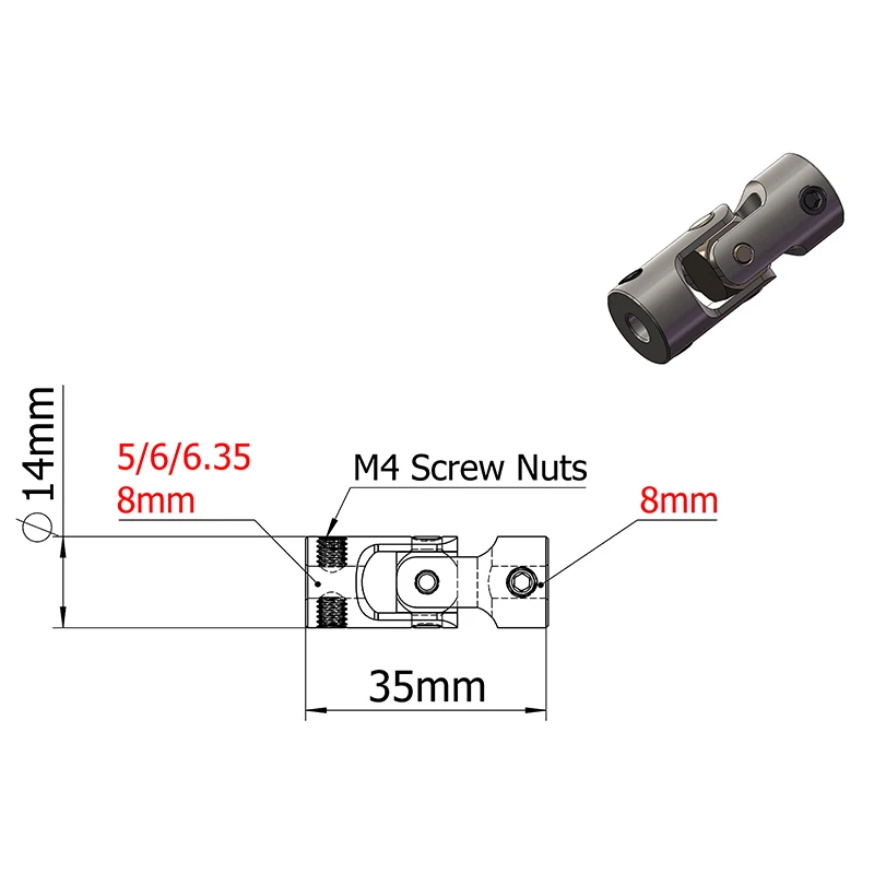 Mini Coupling D14 L35 Universal Joint Diameter 14mm Length 35mm Many Size Model Ship Model Car Coupler Gimbal Joint Cardan 1pcs
