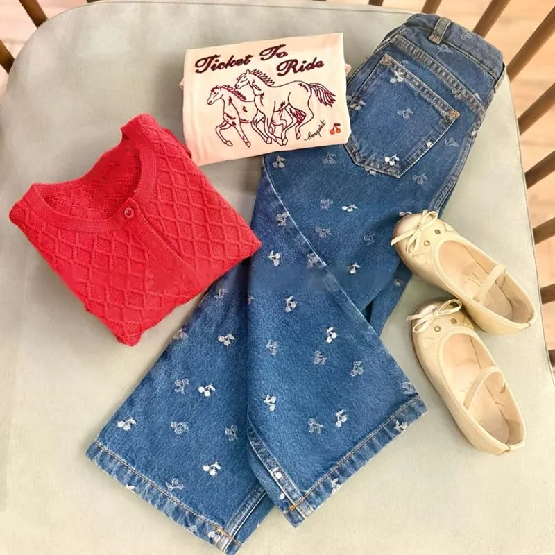Per-vendita 2025 Autunno Inverno BP Ragazze Gonna di jeans ricamata Ragazzi Giacca di jeans Abiti per bambini per ragazze Ragazzo Pantalone Cherry Cowboy Set