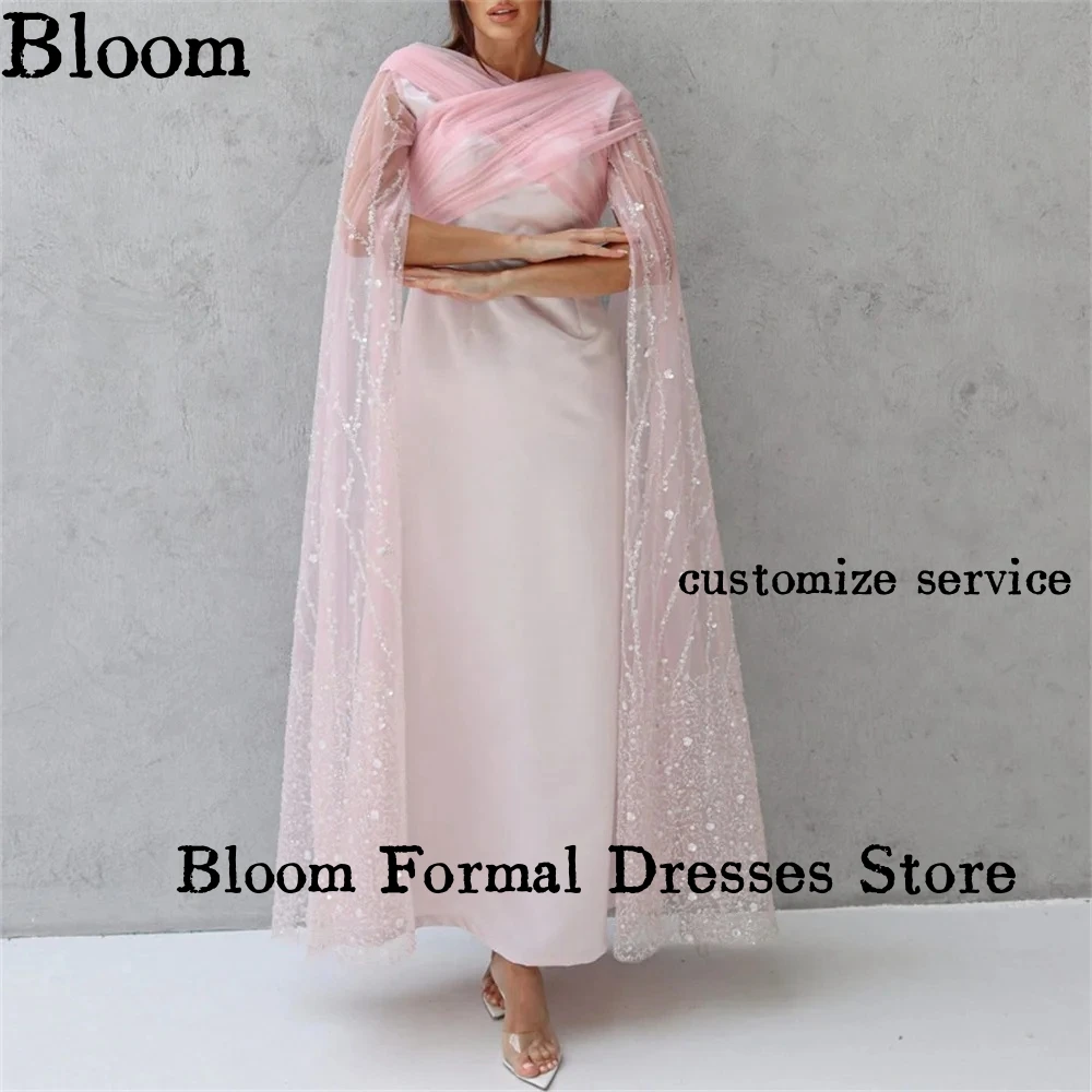 Robe de Soirée en Tulle Rose à Paillettes, Manches Cape Croisées, Longueur Rinçage, Élégante, Formelle, pour Mariage, Bal