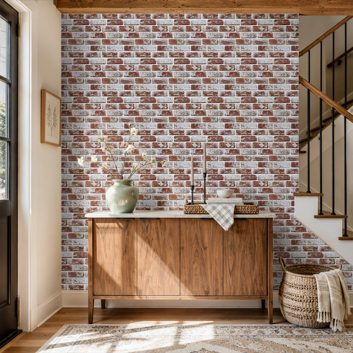 20Pcs 3D Faux Washed brown Brick Wall Panels -11.8