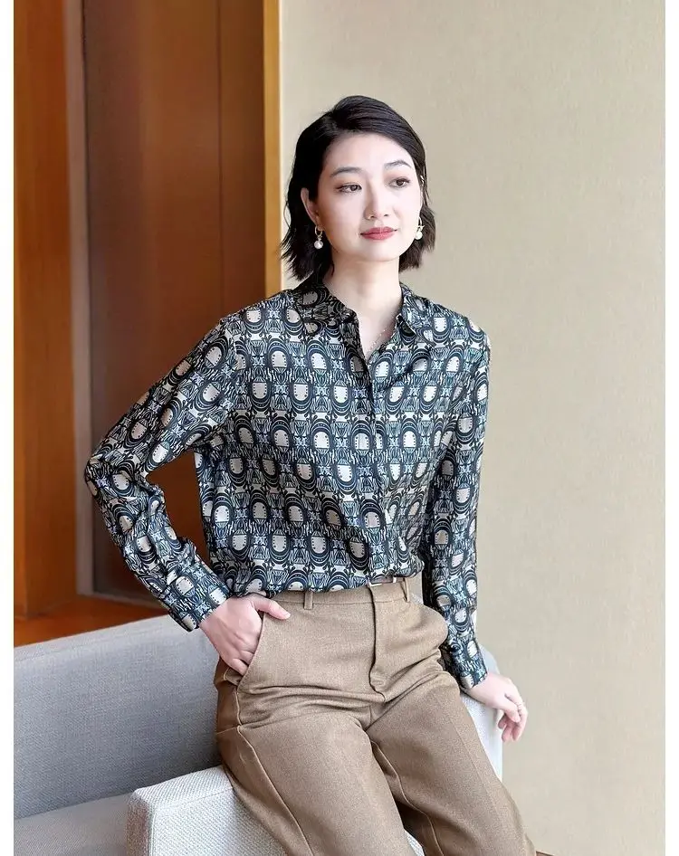 Old Money Aesthetic Women Shirt Vintage Print Luxury Brand Design Women Shirts 2025 Spring Long Sleeve Elegant OL Blouse camisas