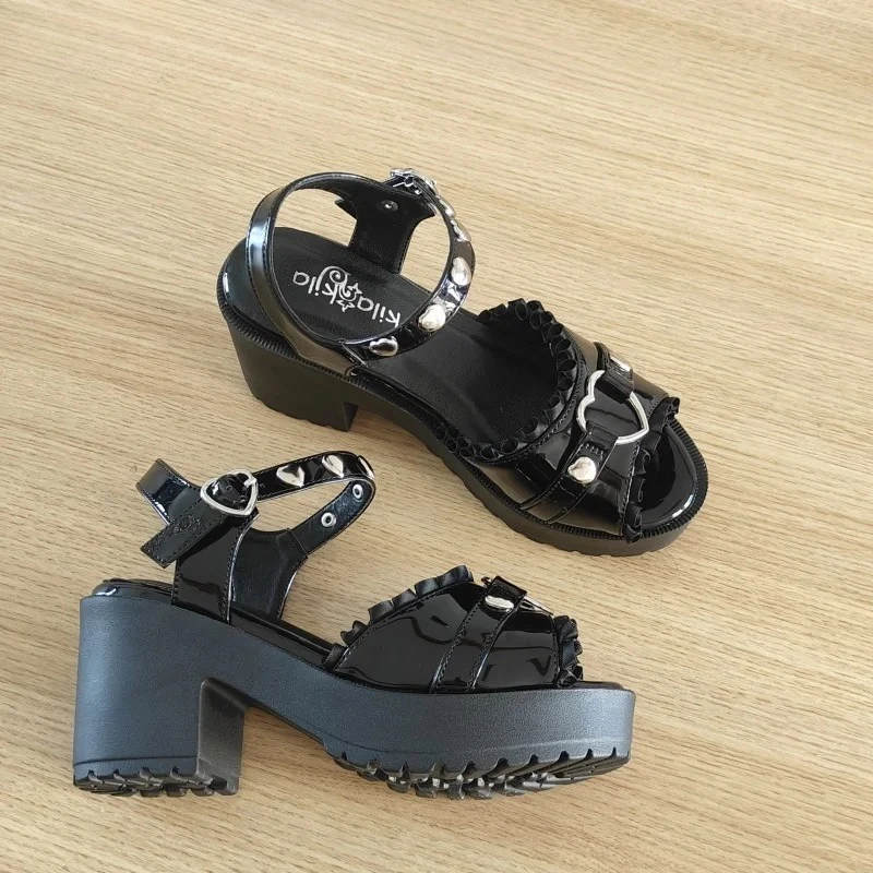

Japanese Mid-heel Mine Mass-produced Lolita High-heeled Sandals Lace Love Thick-soled Heightening Sweet Women's Platform Shoes