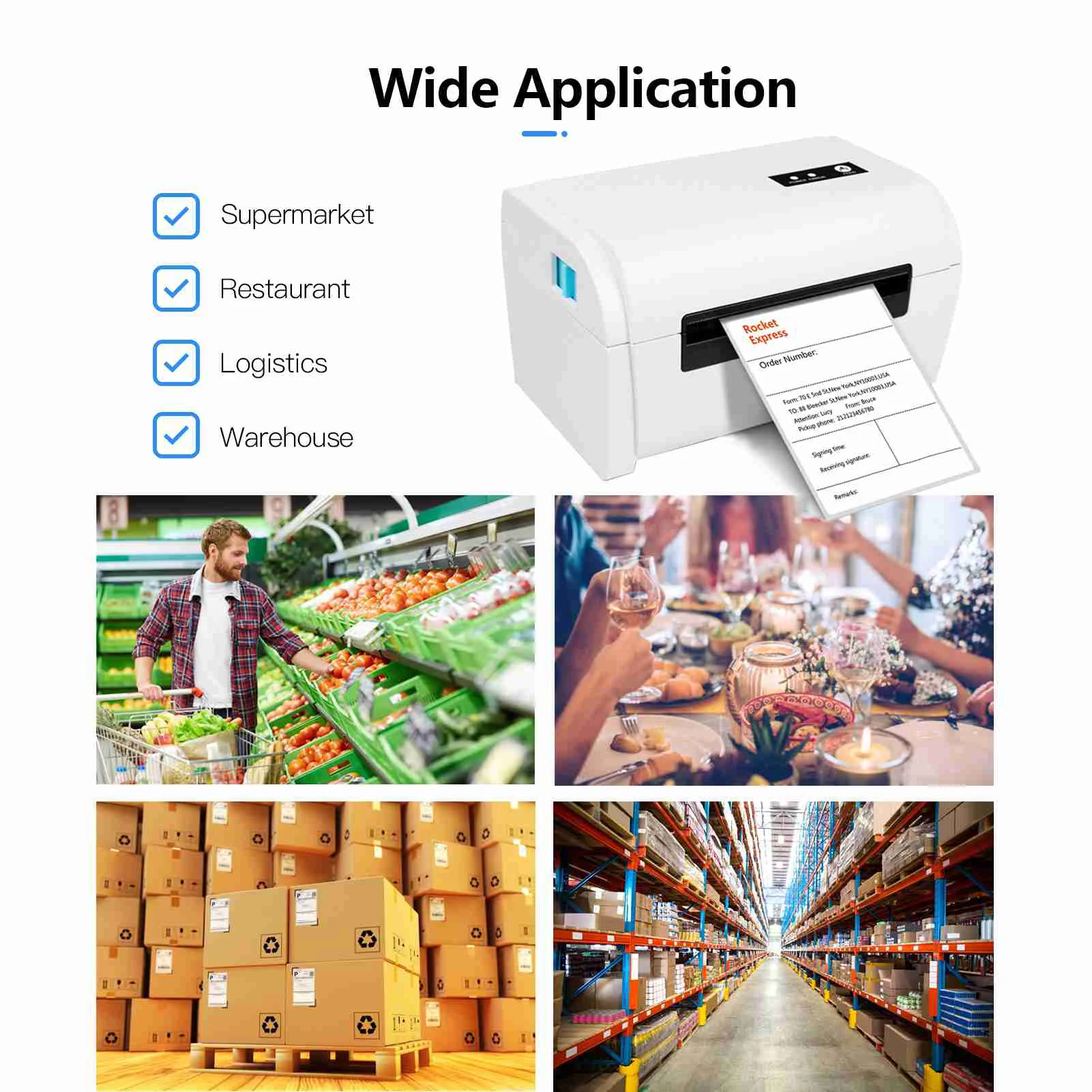 طابعة ملصقات حرارية، طابعة ملصقات شحن عالية السرعة، USB متوافقة مع Windows، والسوبر ماركت، والمتجر، ولوجستيات المطاعم