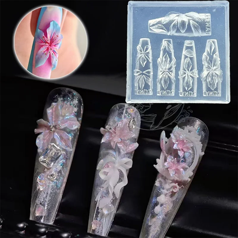 Stampo per unghie con fiori 3D Strumenti per unghie in silicone fai-da-te Hawaii Ibisco Fiore Petalo Design per unghie Stampi in silicone Modello per intaglio di nail art